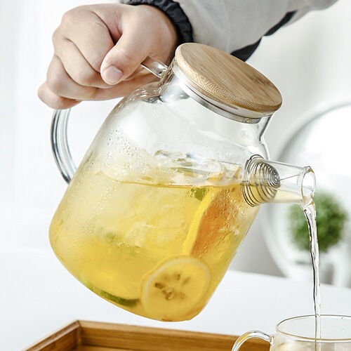 Fruit Tea Pot High Borosilicate Glass Cold Water Pot Large Capacity Cold Water Pot Household Cup Bamboo Lid Tea Pot