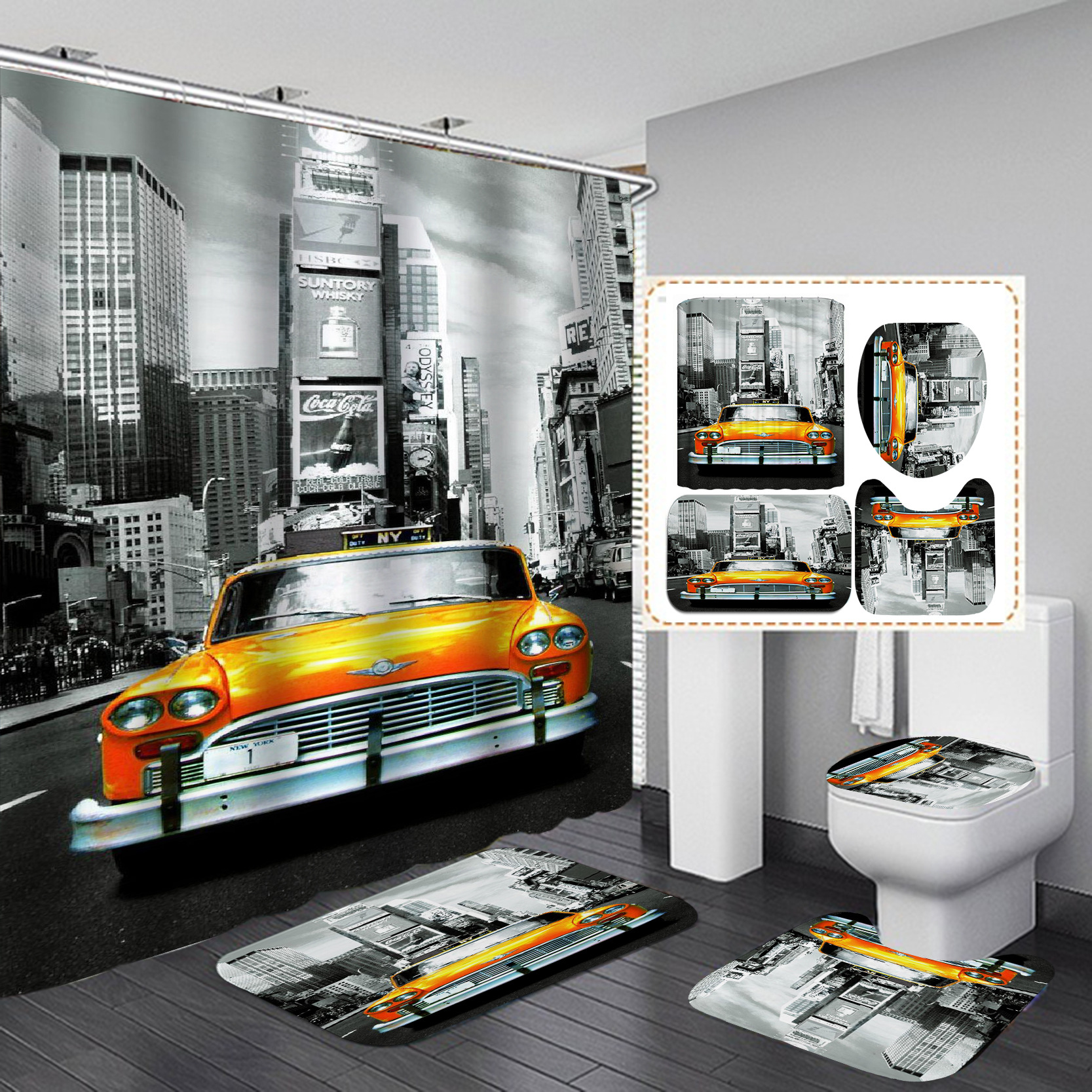 Cortinas de baño de poliéster impermeables impresas digitalmente para comercio electrónico transfronterizo, serie bicicleta, estilo minimalista moderno, del fabricante.