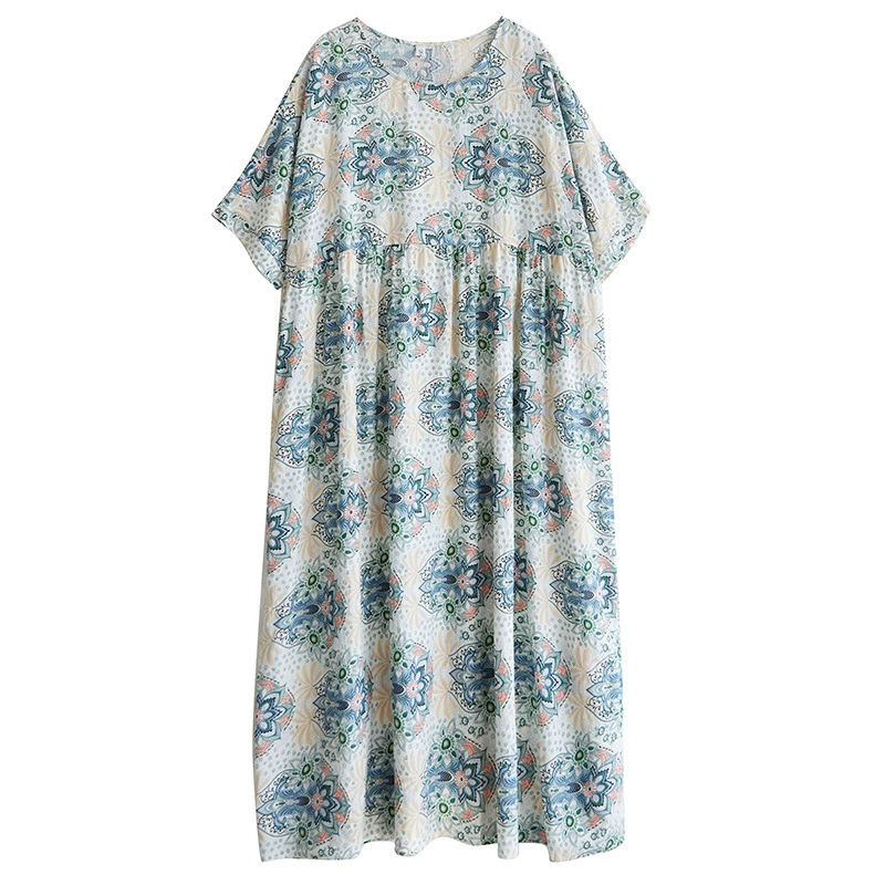 Летнее длинное платье, oversize, плюс размер, хлопок и лён, круглый ворот