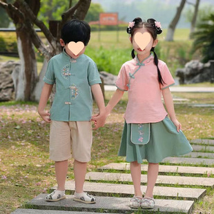 Children's Han Dynasty Girl's Tang Suit Boy's Chinese Style Summer Kindergarten Graduation Uniform Garden Uniform Ancient Style Family Sister and Brother Outfit