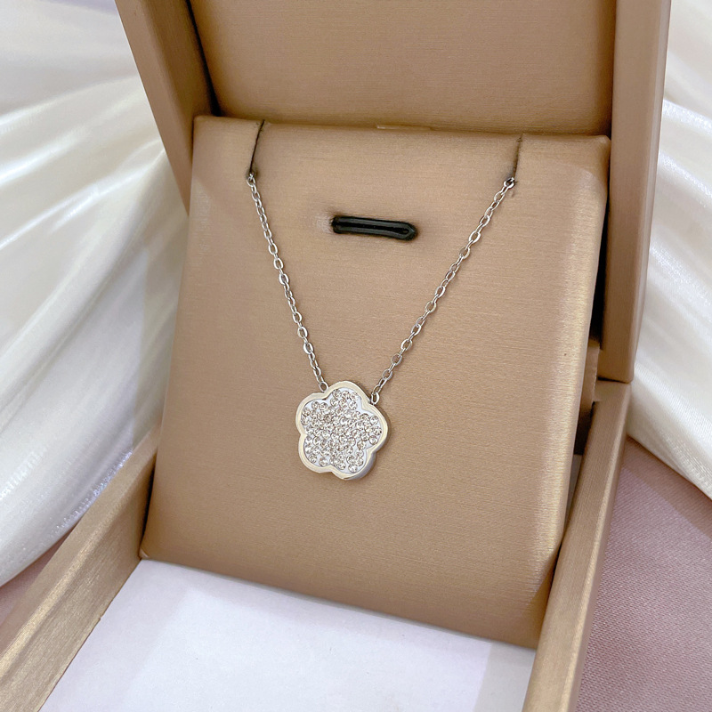 Collier fleur en or véritable avec cristaux pour femme_voghion.com