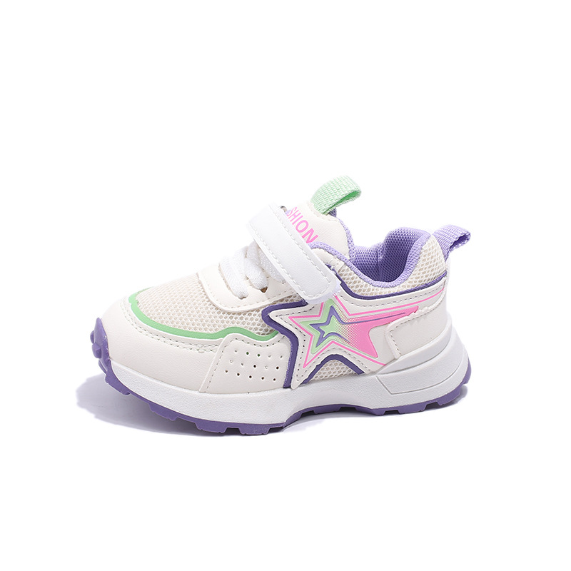 Zapatos de malla para niños, novedad primavera 2026, venta al por mayor, zapatos deportivos transpirables de suela blanda para bebés y niños pequeños, zapatos deportivos para niñas.