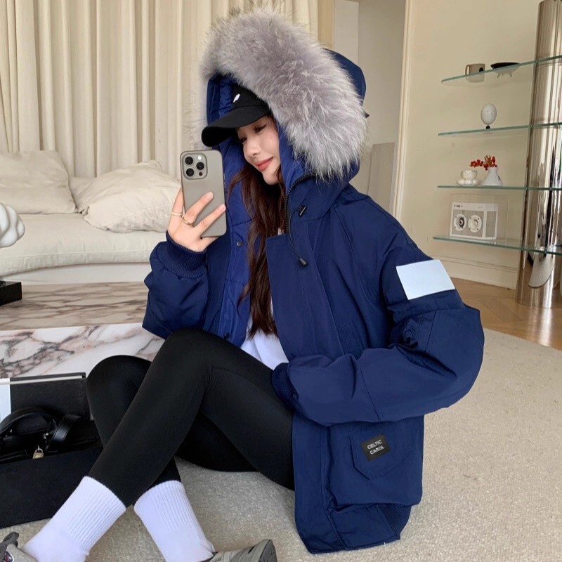 欧美飞行夹克情侣工装羽绒服女2025冬季新款大毛领极寒加厚派克服|undefined