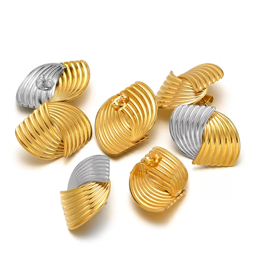 时尚不规则条纹耳钉不锈钢金色耳钉 diy欧美个性耳饰配饰批发跨境