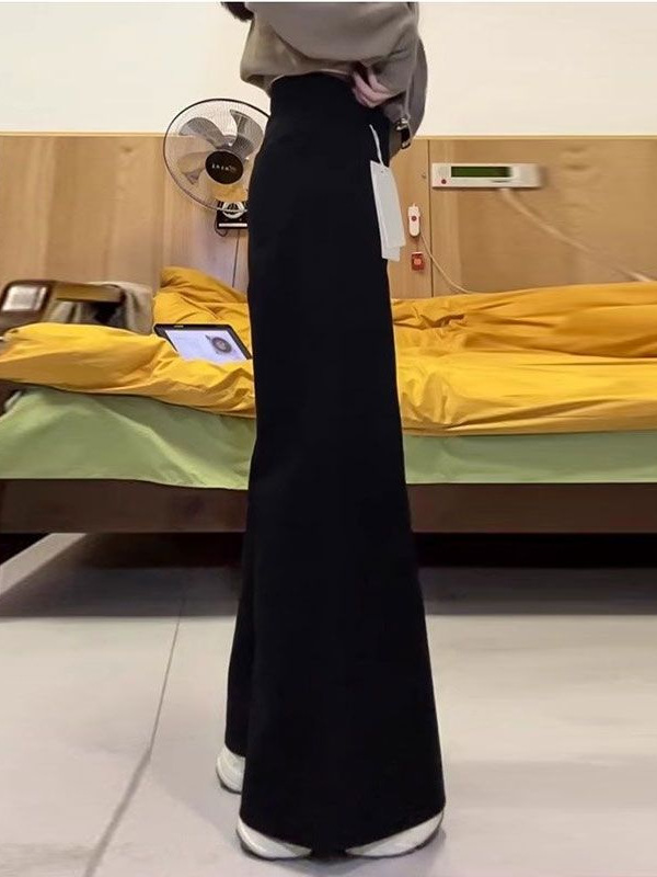 黑色微喇阔腿牛仔裤女秋季新款大码胖mm宽松显瘦梨形身材喇叭裤子|undefined