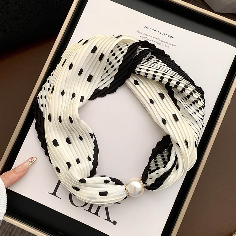 Hebilla de succión magnética collar de perlas bufanda de seda larga y estrecha bufanda de cuello femenino con camisa bufanda fina bufanda de seda plisada bufanda