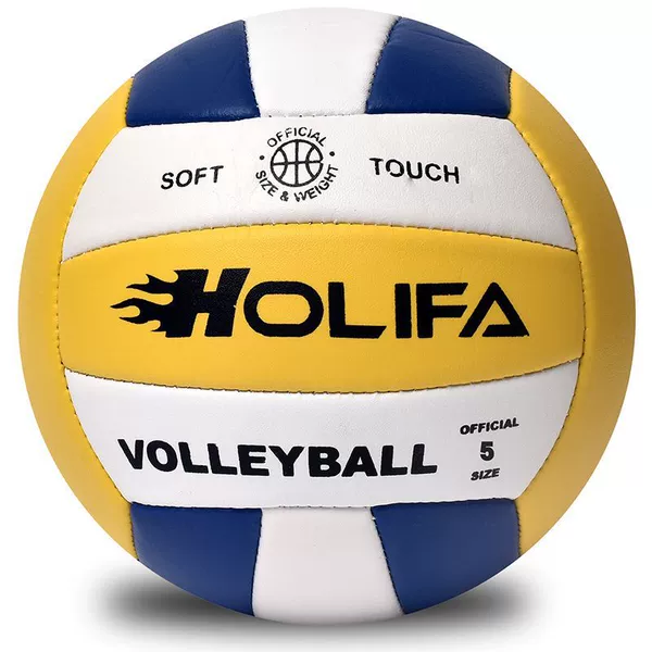 [Light row] No. 5 - yellow, blue, white and black label - volleyball + air needle + net bag + pump