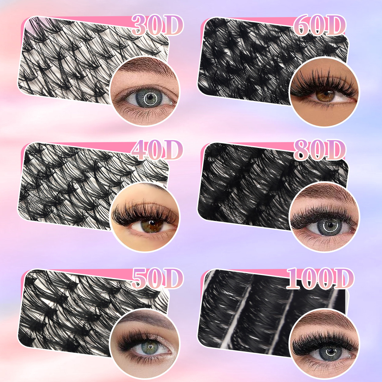 36 filas de 648 pestañas falsas 30D - 100D transfronterizas DIY Europa y América Amazon venta caliente conjunto de cabello segmentado gradiente