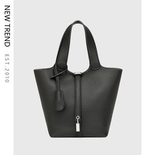 Simple High-end Litchi Pattern Bucket Bag Women's 2025 New All-match Commuter Bag Fashionable Shoulder Crossbody Bag