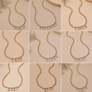Cross-border European and American jewelry diamond DIY English letter pendant necklace vintage hip hop clavicle chain couple accessories