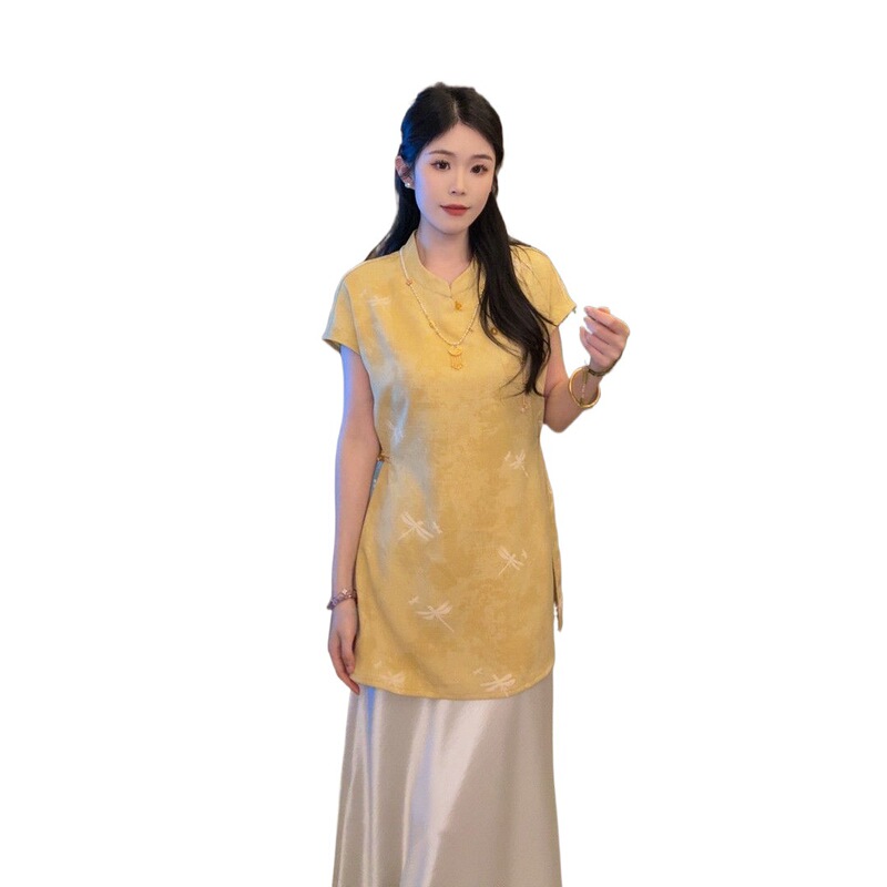 2025夏季绝美收腰改良旗袍中长款短袖衬衫新中式年轻国风无袖上衣|undefined