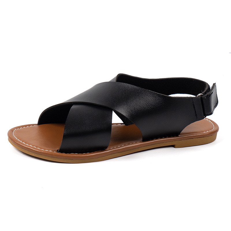 Große Damen-Flachsandalen mit römischen Sandalen, lässig, modisch, offener Zehenbereich, Kreuzriemen, schlicht, 2023 Sommer, neuer Stil_voghion.com