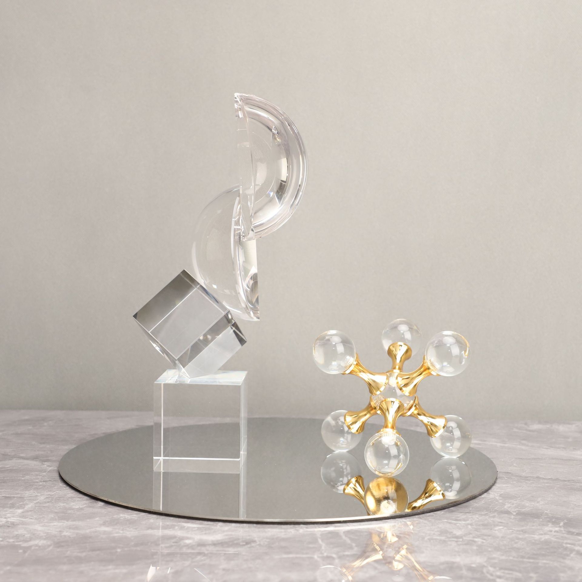 欧式透明错位几何水晶桌面摆件样板房办公室客厅电视柜家居装饰品