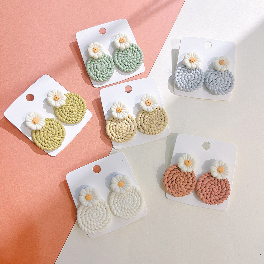 15g Weight Drop Earrings Classification 1 Pair Quantity Weekend Occasion soft clay Material Flower Pattern Women'S Gender Sweet Style Wholesale Jewelry 1 Pair Sweet Flower Soft Clay Drop Earrings 无