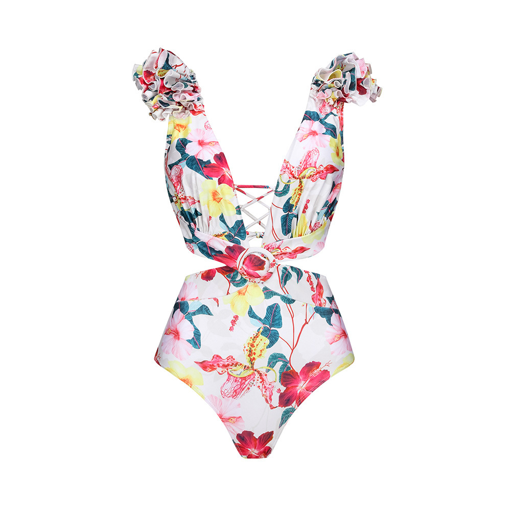 Women's Elegant Lady Solid Color Flower 2 Pieces Set One Piece Swimwear display picture 6