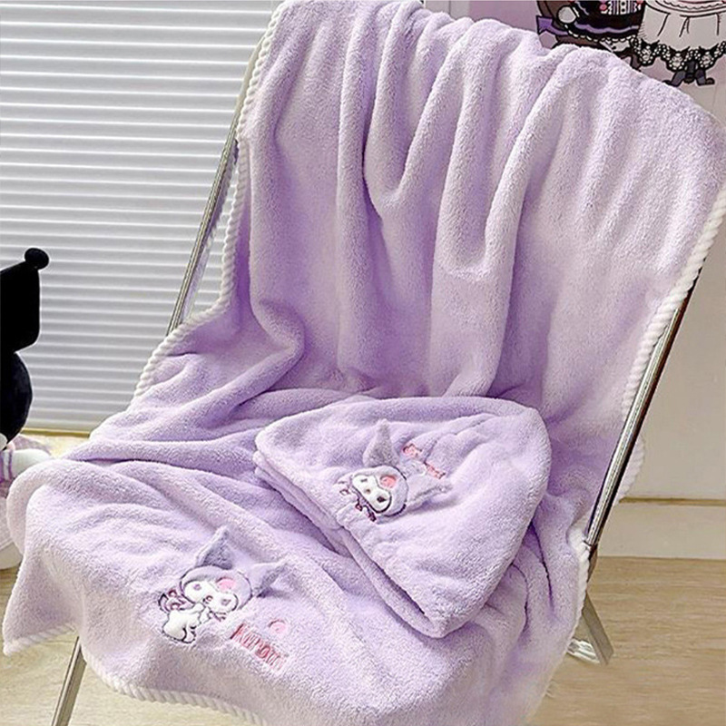 New Towel High-Value Ins Kuromi Bath Towel and Shower Cap Three-Piece Set Cute Cartoon Absorbent Lint-Free Absorbent