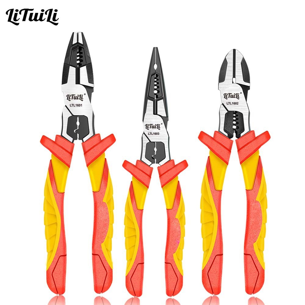 LiTuiLi VDE multi-function pliers 8 inch insulated wire stripper Cr-V professional electrical tool crimping cable cutter