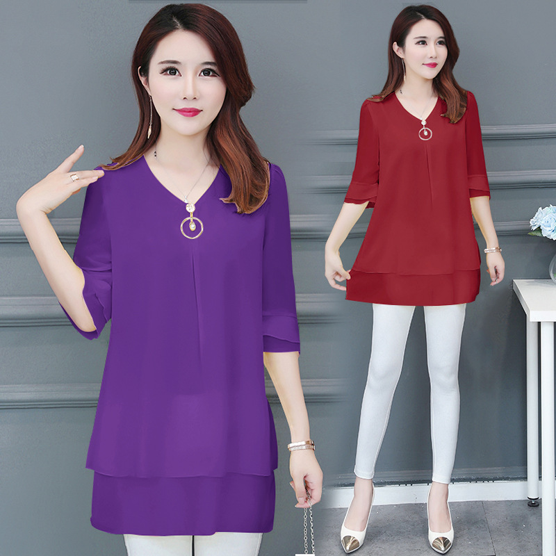 Summer new fat MM Add fertilizer Large Women's wear Chiffon shirt Easy Belly Short sleeved jacket