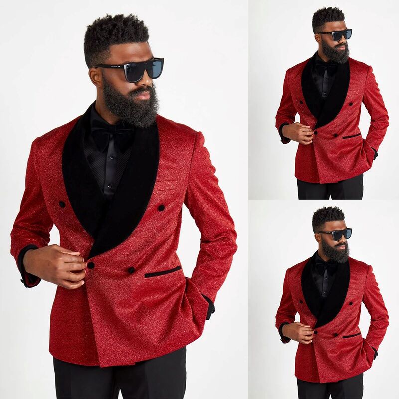 New Men's Suit Tuxedo Two-Piece Double-breasted Shawl Lapel Wedding Party Singer Costume Groom Dress