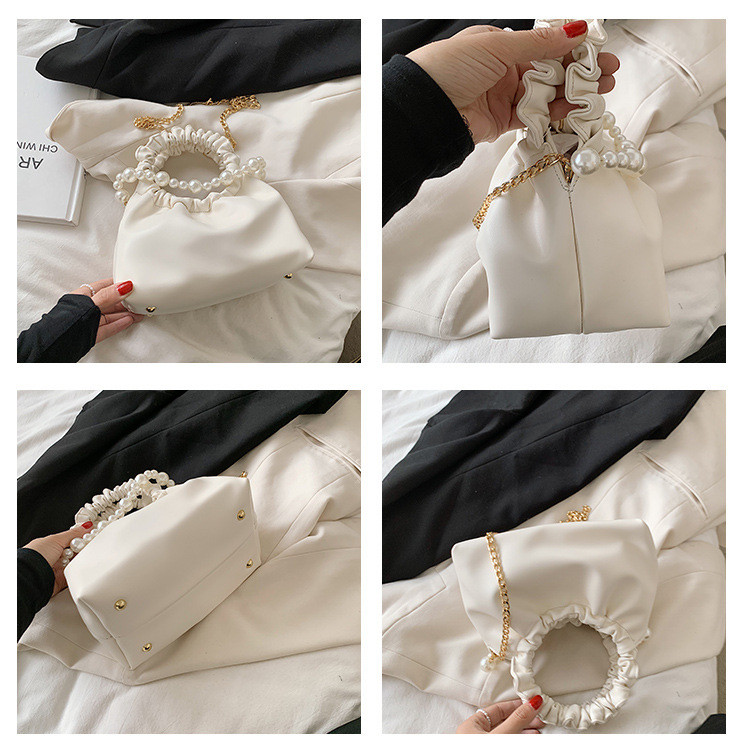 Wholesale Pleated Pearl Chain Solid Color Handbag Nihaojewelry display picture 1