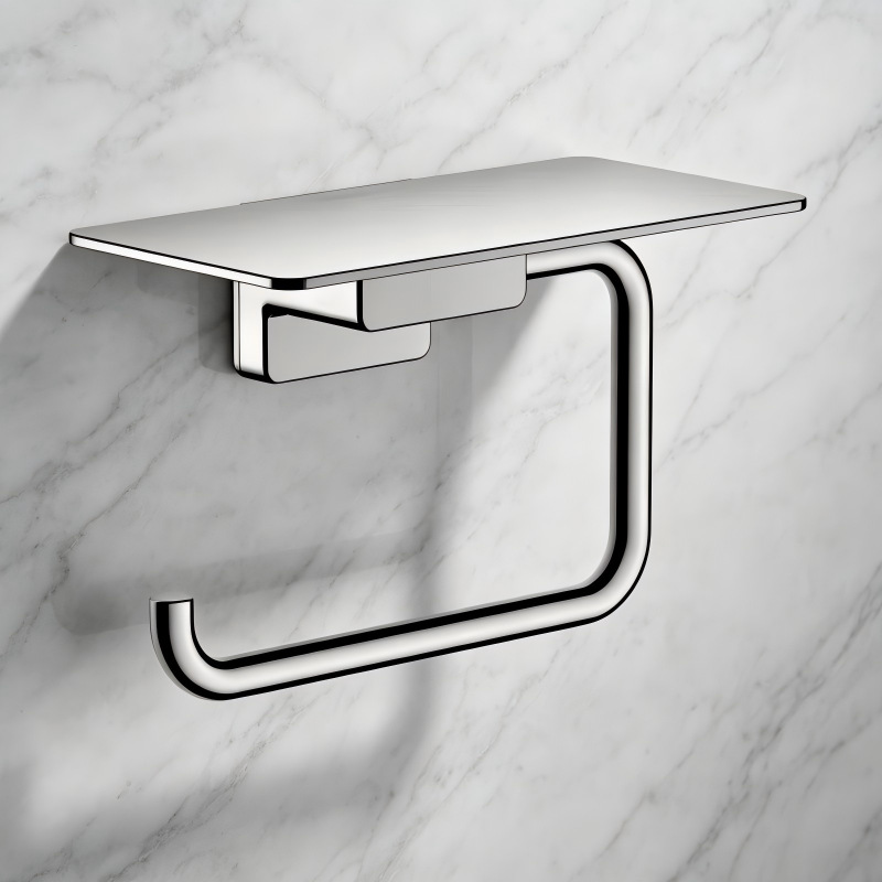 Gunmetal gray engineering-style wine and bathroom wall-mounted tissue holder, simple home double-roll toilet paper holder with phone storage shelf