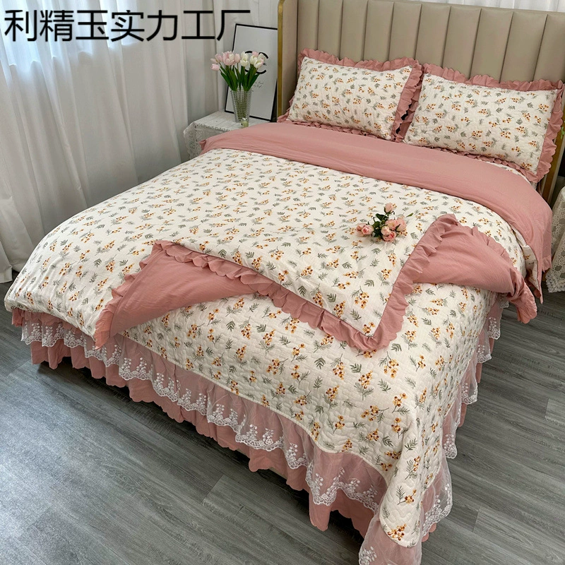 Категория A, утолщенное покрывало для матери и ребенка, комплект из четырех предметов, хлопковое аэробное пододеяльник Xiaozhu, жаккардовое стеганое комплект из трех предметов, маленькая свежая весна