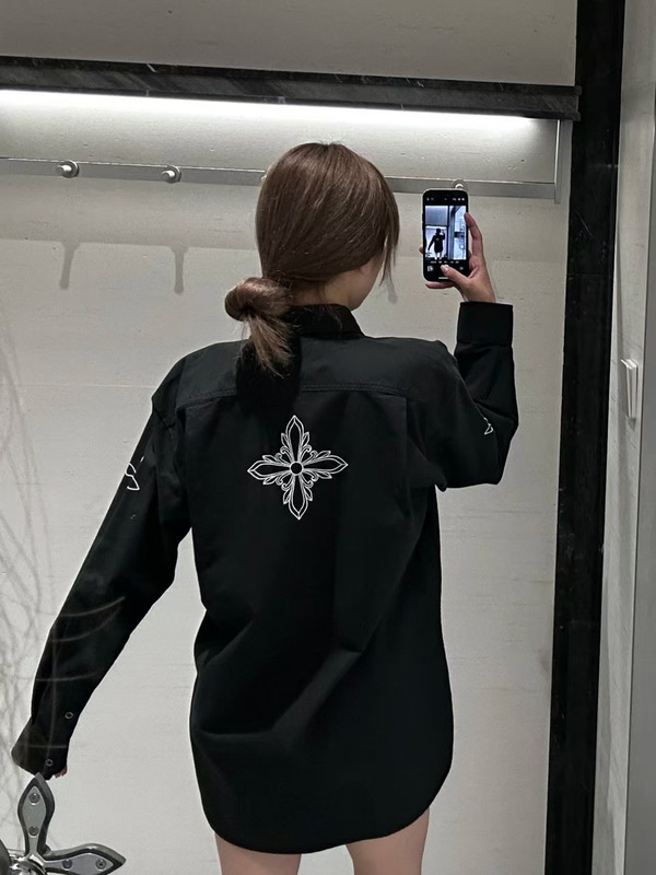 高版本~设计师十字花刺绣水洗工装上衣阔身衬衣25年秋季男女同款|undefined