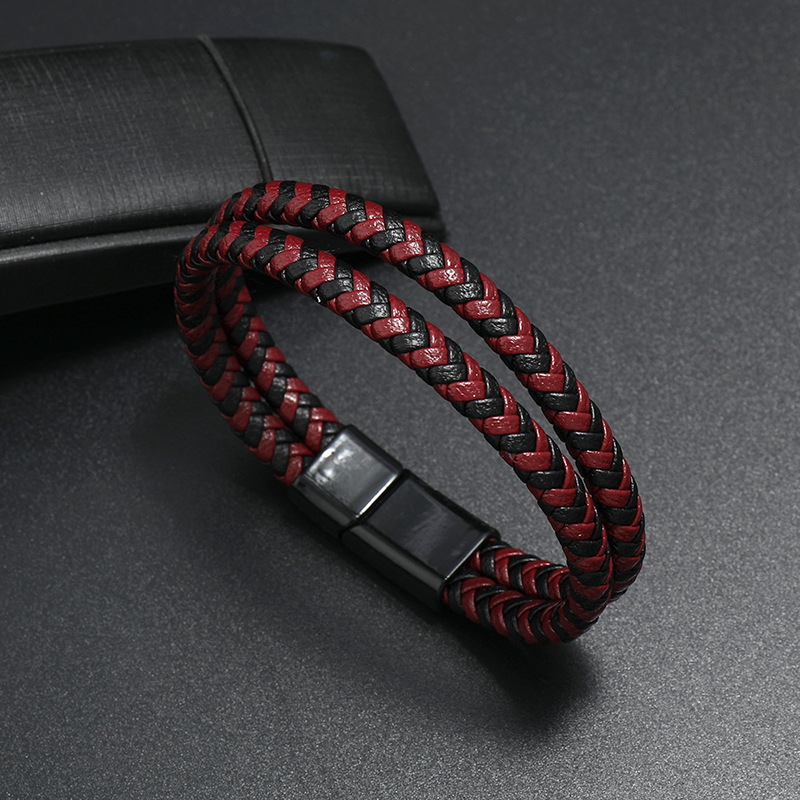 Fashion Simple Retro Woven Magnet Clasp Leather Bracelet