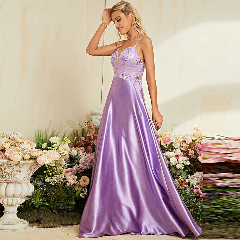 Vestido de noche transfronterizo primavera y verano nuevo vestido de mujer europeo y americano Amazon vestido profundo V sling vestido sexy
