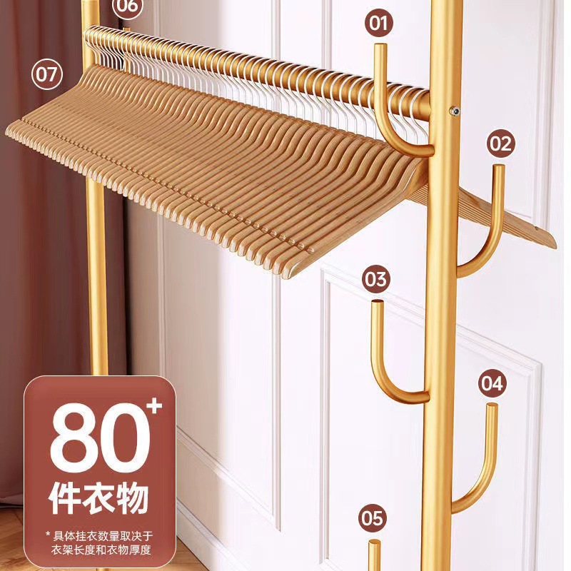 Percha de ropa vertical de piso con ruedas móviles gruesas percha de gorra doméstica de lujo ligera percha de ropa de dormitorio varilla de secado