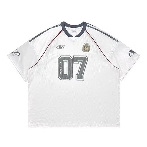 Vintage American Style Long-Sleeve T-Shirt Trendy Brand Quick-Dry Mesh Breathable Loose Casual V-Neck Racing Top