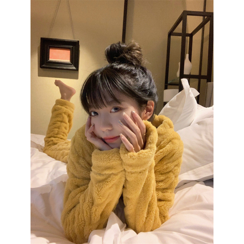 [반 시즌 스트레이트 다운] 산호 양털 파자마 여성은 가을과 겨울 플란넬 봄 홈 의류 세트 착용 가능