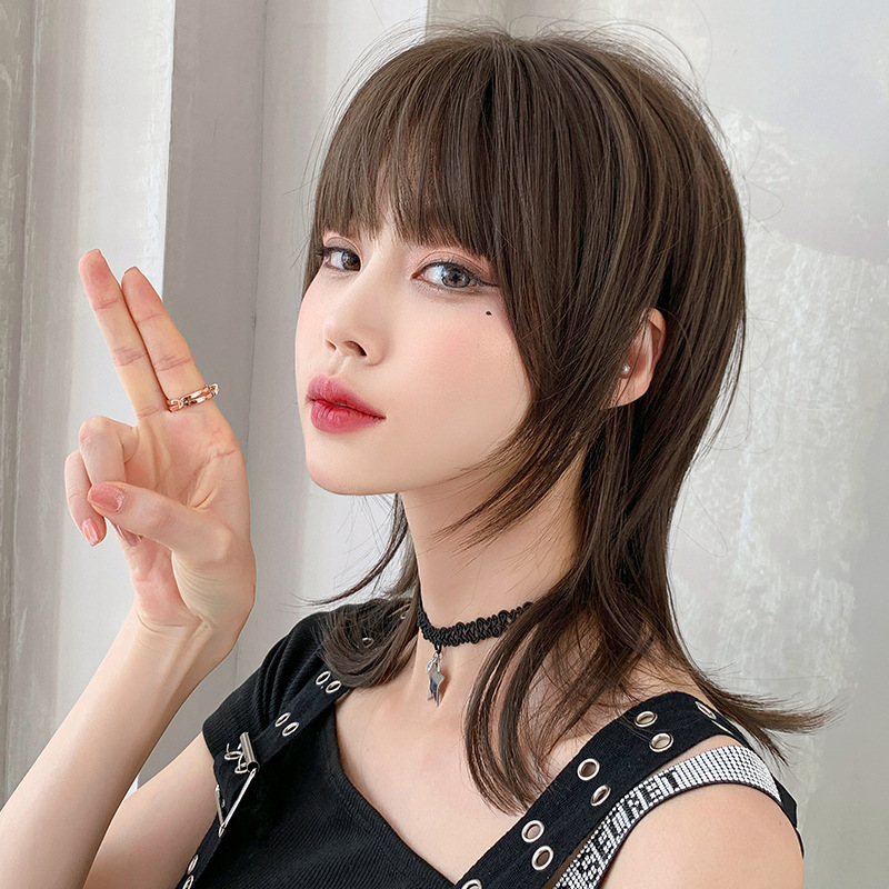 Wig women's short hair broken hair natural full head cover net Red Wolf Tail Mullet Head new fashion wig cover factory wholesale
