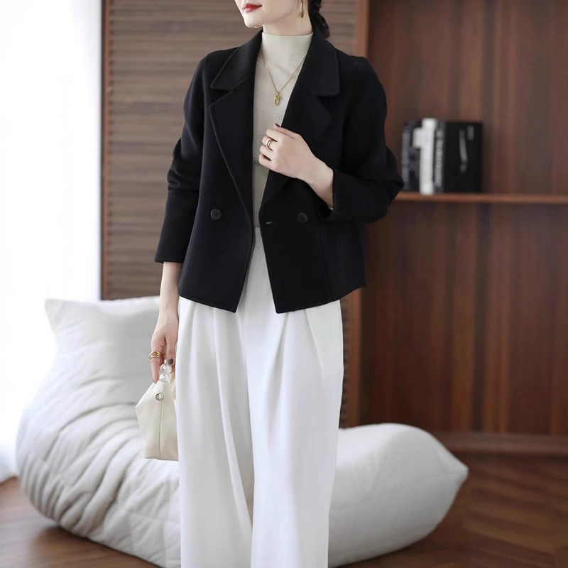 毛呢短款小西装外套女100%羊毛秋冬新款时尚休闲小个子西服领大衣|undefined