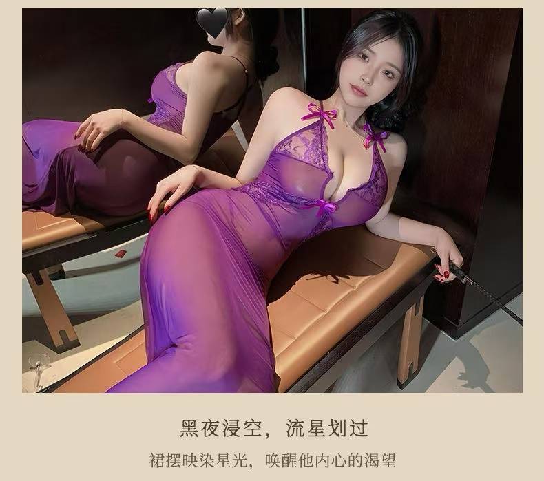 Purple Temptation Deep V Lace Sling Lingerie Set with Sheer Mesh Back — detail image 13