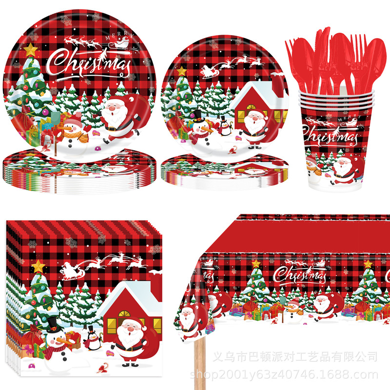 2025 new Christmas theme disposable children's tablecloth paper cup banner plate paper towel and other decorative items.