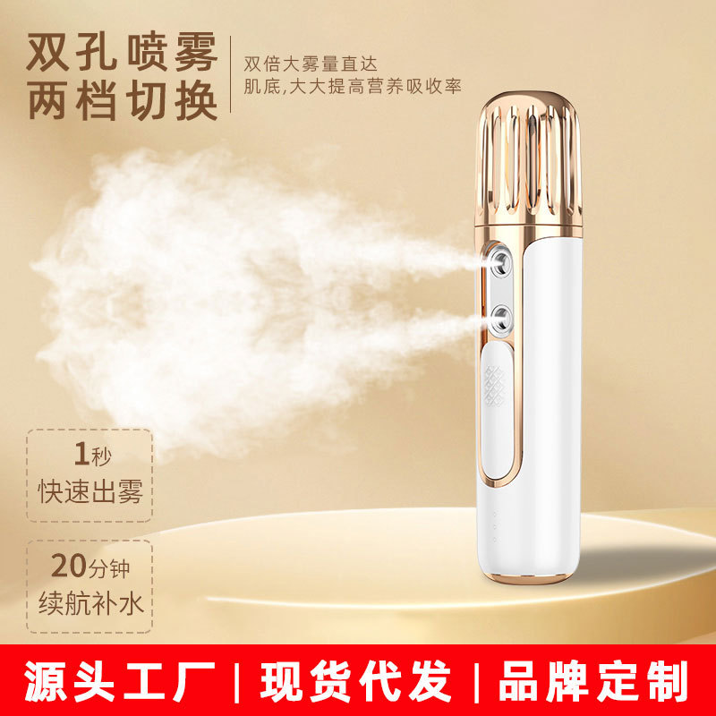 Double-Hole Spray Hydration Instrument Handheld Portable USB Charging Facial Moisturizing Beauty Instrument Mini Cold Spray Humidifier