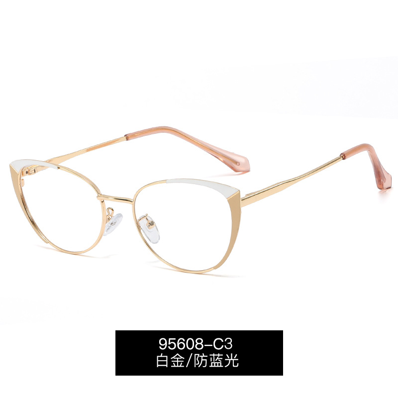 95608 nuevo metal de moda gafas lisas marco redondo de los hombres y las mujeres anti-azul gafas de luz artística de dos colores gafas de Marco