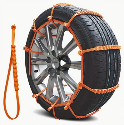 Car tire anti-slip chains, orange plastic straps, universal for winter and snowy conditions, easy to install, wholesale for cross-border sales (Tire snow chain)