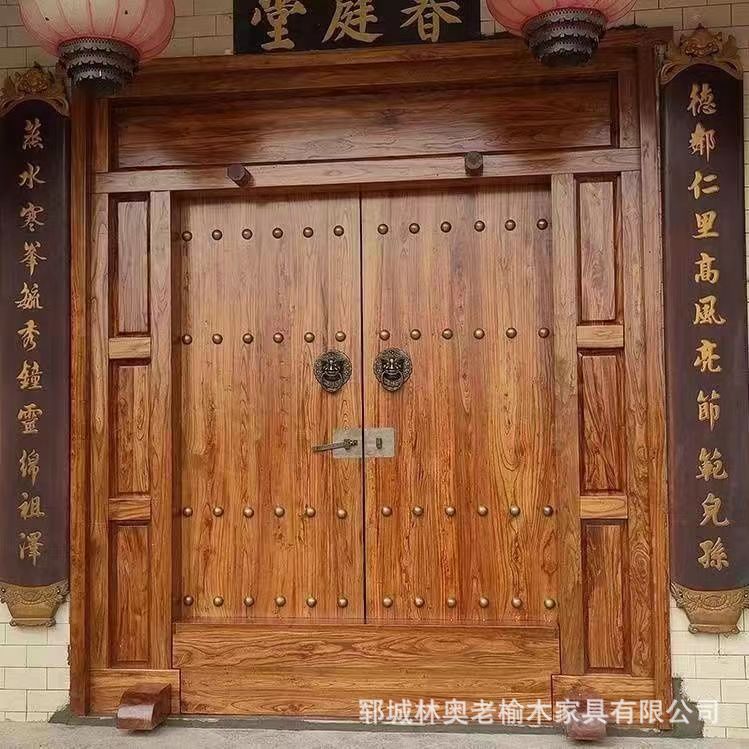 中式农村老榆木仿古四合院别墅木门庭院大门老式酒店双开进户门-阿里巴巴