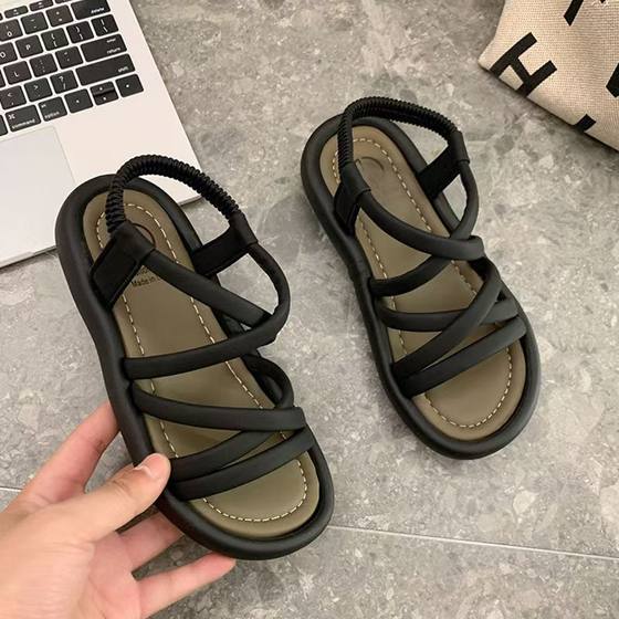 Roman Dress Sandals Women's 2024 Summer New Style Open Toe All-Match Beach Platform Super Soft Black Outer Wear Sandals