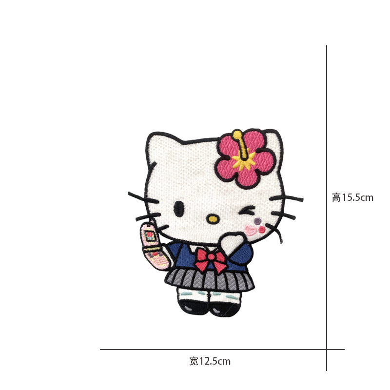 Cartoon al por mayor bordado por computadora kt pegatinas de tela de gato Sanliogou diy pegatinas de parche tejido cesta de ropa adorno accesorios pegatinas
