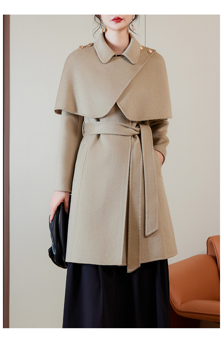 New Women's Cape Wool Trench Coat Long Casual Woolen Button