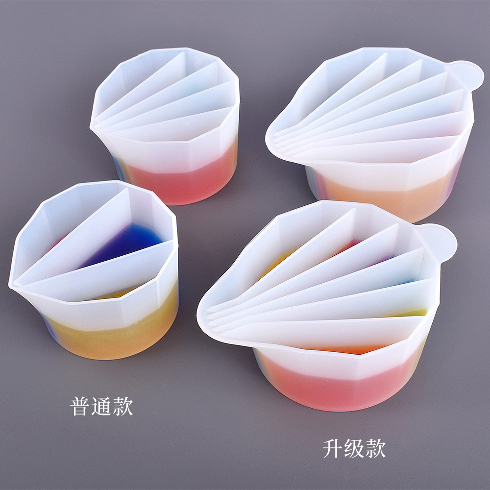 Taza de silicona para mezclar colores con múltiples compartimentos, herramienta de repostería DIY, taza para mezclar colores con compartimentos separados, taza con compartimentos de colores sin necesidad de lavado, venta al por mayor transfronteriza.