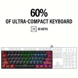 青轴61键电脑键盘办公便携小巧有线6游戏迷你RGB发光电竞机械键盘