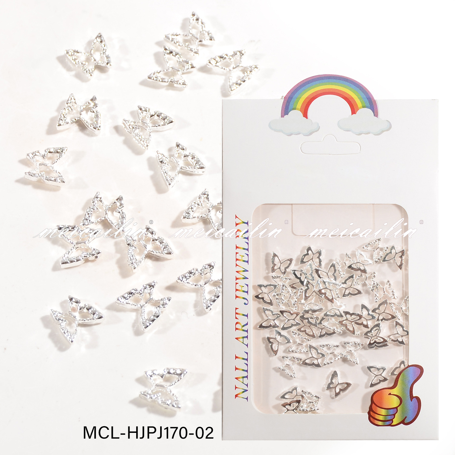 Explosiones transfronterizas de aleación hueca mariposa joyas de uñas tridimensionales perforación de punto de metal pequeña mariposa joyas de uñas al por mayor