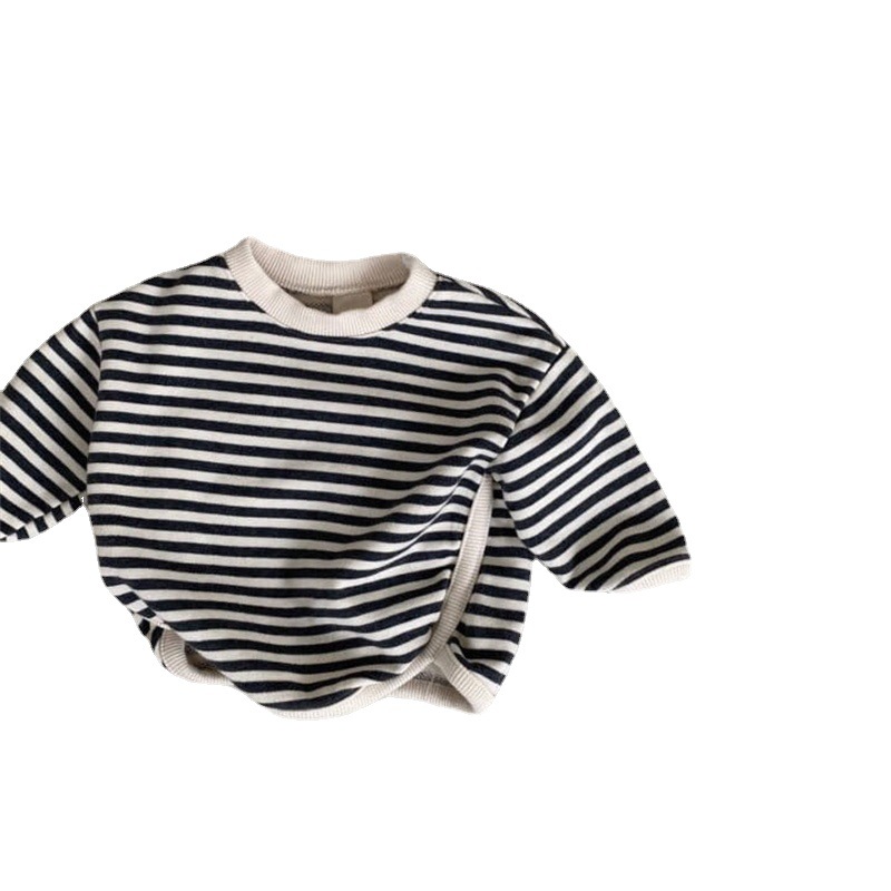 Ropa de primavera/otoño para niños/niñas, ropa infantil estilo coreano, sudadera a rayas para bebé, parte superior básica de manga larga para bebé, camiseta de manga larga para otoño