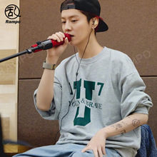 鹿晗同款运动卫衣男款2025年秋季新款休闲圆领宽松潮流印花套头衫