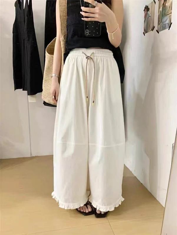 高端抽绳系带花边西装阔腿裤女欧洲站25早秋新款欧货女装休闲裤子|undefined