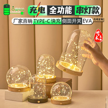 充电款侧面开关海胆小夜串灯永生干花玻璃罩子EVA卡扣竹子底座diy